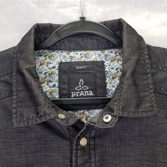 Prana Kellan Button Down Shirt Men’s M Cargo Slim Fit Grey Flip Cuff Pearl Snap - Picture 5 of 16